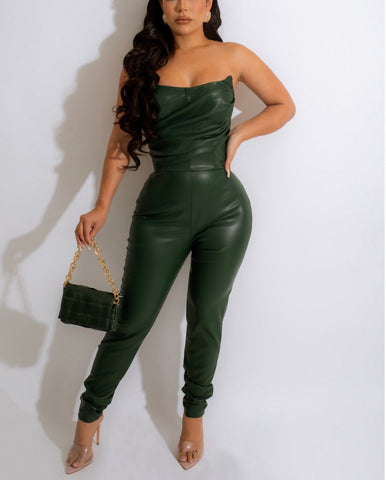 Keep Up Faux Leather Jumpsuit (Green)